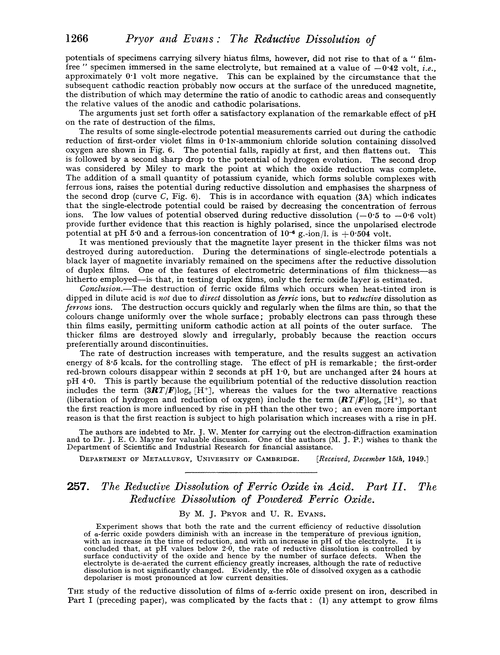 257. The reductive dissolution of ferric oxide in acid. Part II. The reductive dissolution of powdered ferric oxide