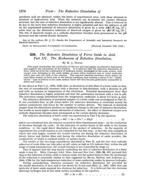 258. The reductive dissolution of ferric oxide in acid. Part III. The mechanism of reductive dissolution