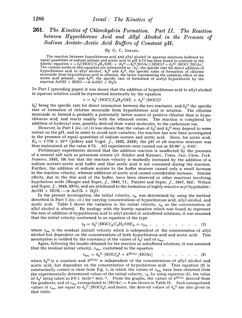 261. The kinetics of chlorohydrin formation. Part II. The reaction between hypochlorous acid and allyl alcohol in the presence of sodium acetate–acetic acid buffers of constant ph