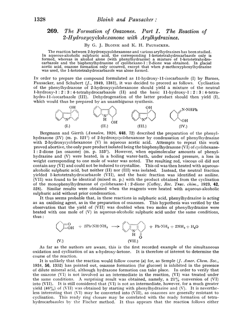 269. The formation of osazones. Part I. The reaction of 2-hydroxycyclohexanone with arylhydrazines