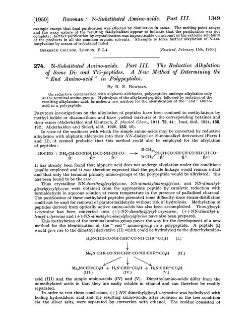 274. N-substituted amino-acids. Part III. The reductive alkylation of some di- and tri-peptides. A new method of determining the “end amino-acid” in polypeptides