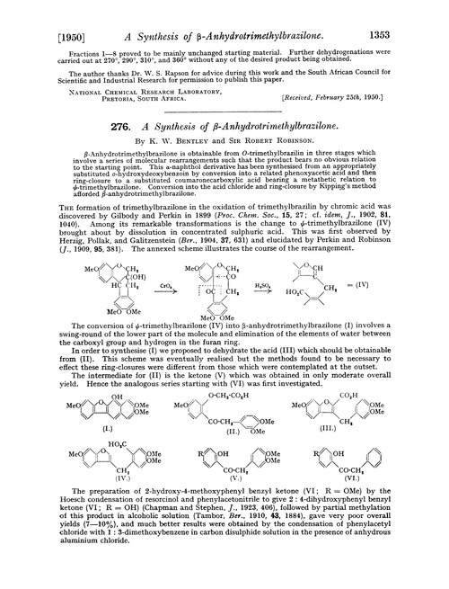 276. A synthesis of β-anhydrotrimethylbrazilone