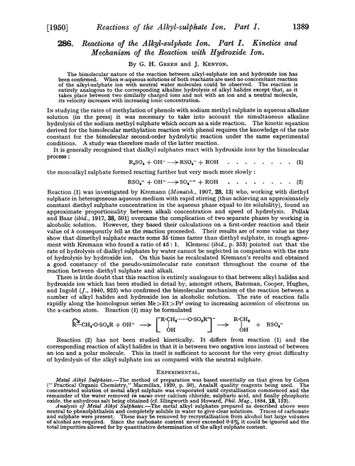 286. Reactions of the alkyl-sulphate ion. Part I. Kinetics and mechanism of the reaction with hydroxide ion