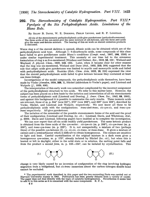 292. The stereochemistry of catalytic hydrogenation. Part VIII. Pyrolysis of the six perhydrodiphenic acids. Limitations of the Blanc rule