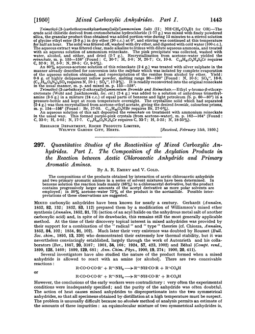 297. Quantitative studies of the reactivities of mixed carboxylic anhydrides. Part I. The composition of the acylation products in the reaction between acetic chloroacetic anhydride and primary aromatic amines