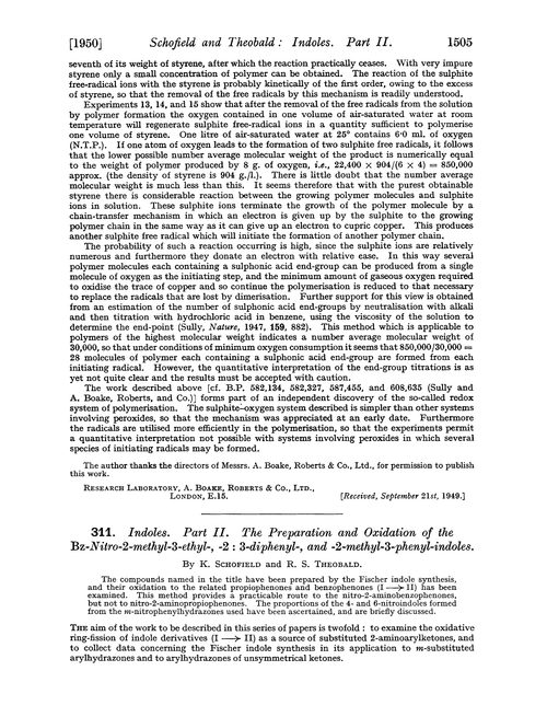 311. Indoles. Part II. The preparation and oxidation of the Bz-nitro-2-methyl-3-ethyl-, -2 : 3-diphenyl-, and -2-methyl-3-phenyl-indoles