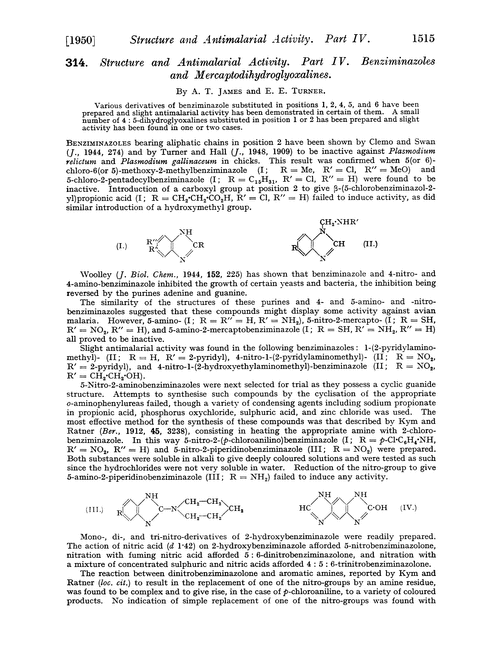 314. Structure and antimalarial activity. Part IV. Benziminazoles and mercaptodihydroglyoxalines