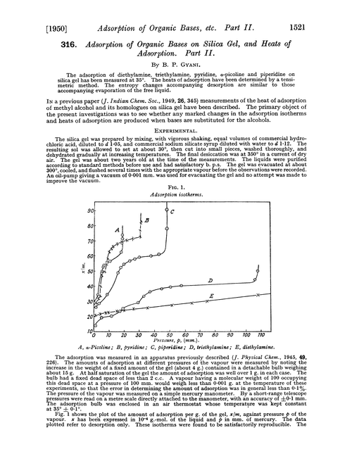 316. Adsorption of organic bases on silica gel, and heats of adsorption. Part II