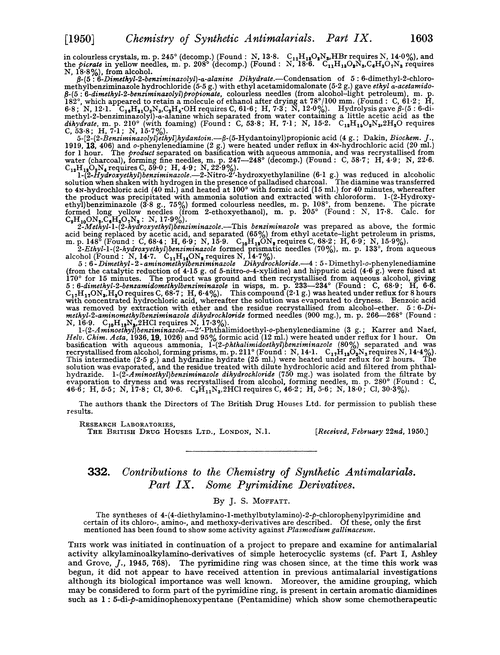 332. Contributions to the chemistry of synthetic antimalarials. Part IX. Some pyrimidine derivatives