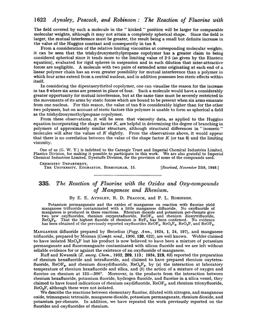 335. The reaction of fluorine with the oxides and oxy-compounds of manganes and rhenium