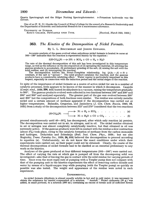 363. The kinetics of the decomposition of nickel formate