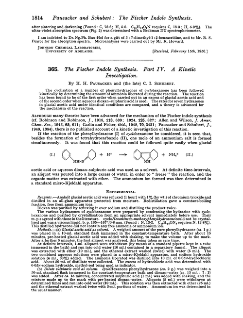 365. The Fischer indole synthesis. Part IV. A kinetic investigation