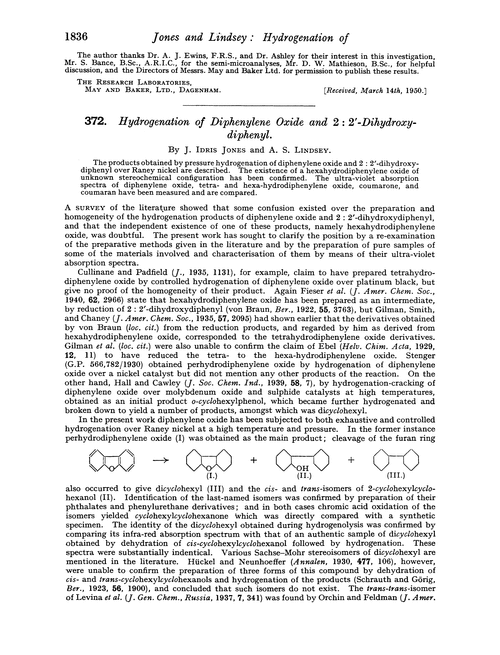 372. Hydrogenation of diphenylene oxide and 2 : 2′-dihydroxydiphenyl