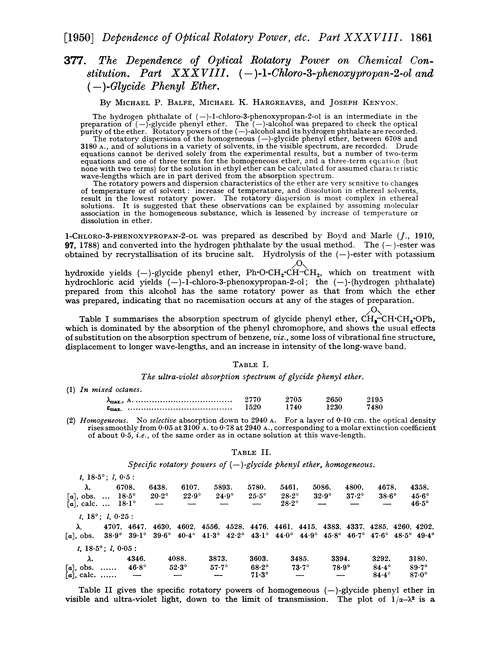 377. The dependence of optical rotatory power on chemical constitution. Part XXXVIII. (–)-1-Chloro-3-phenoxypropan-2-ol and (–)-glycide phenyl ether