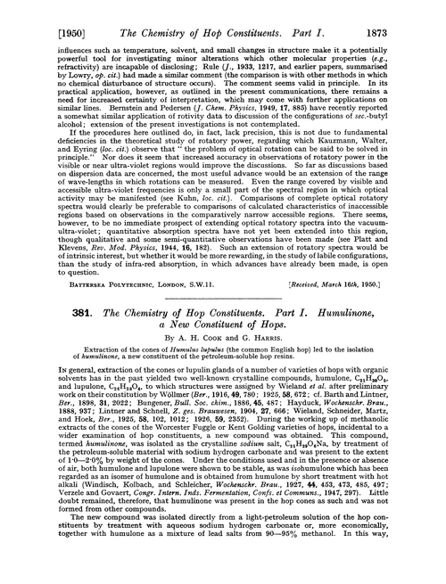 381. The chemistry of hop constituents. Part I. Humulinone, a new constituent of hops