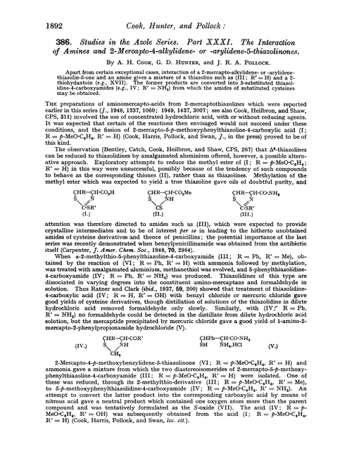 386. Studies in the azole series. Part XXXI. The interaction of amines and 2-mercapto-4-alkylidene- or -arylidene-5-thiazolinones