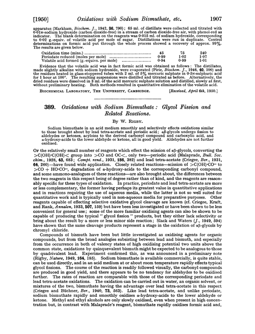 389. Oxidations with sodium bismuthate : glycol fission and related reactions