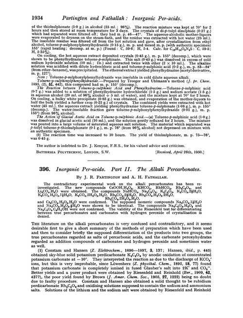 396. Inorganic per-acids. Part II. The alkali percarbonates