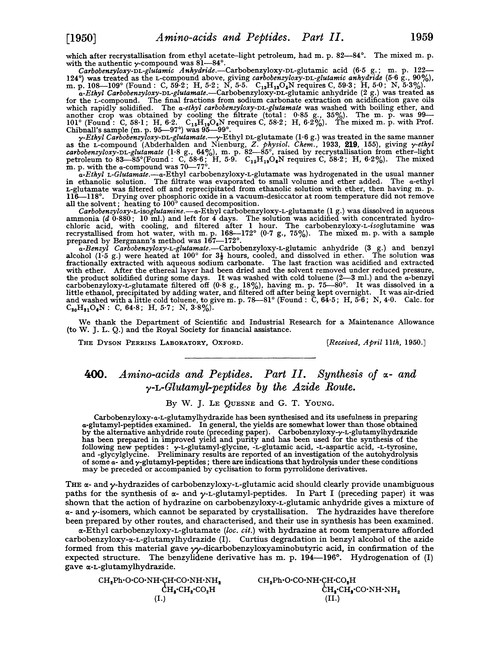 400. Amino-acids and peptides. Part II. Synthesis of α- and γ-L-glutamyl-peptides by the azide route