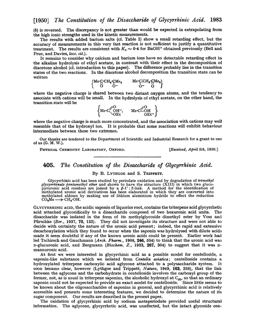 405. The constitution of the disaccharide of glycyrrhinic acid