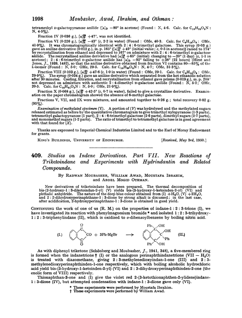 409. Studies on indene derivatives. Part VII. New reactions of triketoindane and experiments with hydrindantin and related compounds