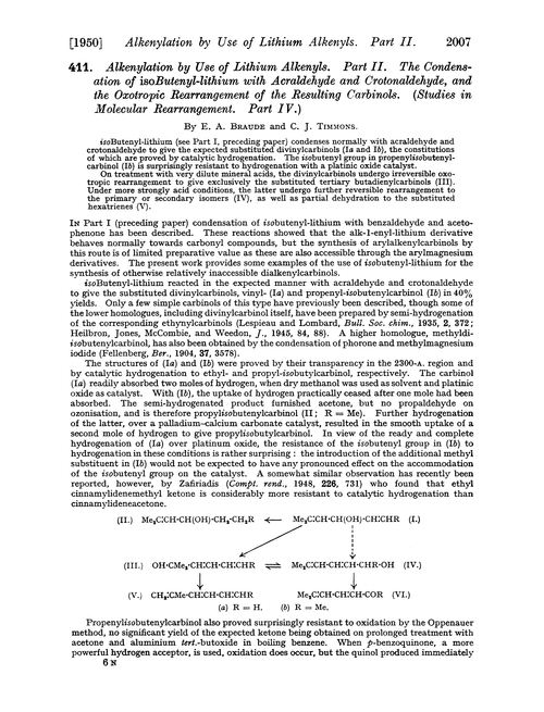 411. Alkenylation by use of lithium alkenyls. Part II. The condensation of isobutenyl-lithium with acraldehyde and crotonaldehyde, and the oxotropic rearrangement of the resulting carbinols. (Studies in molecular rearrangement. Part IV.)