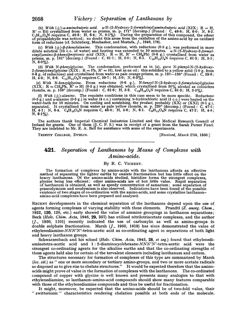 421. Separation of lanthanons by means of complexes with amino-acids