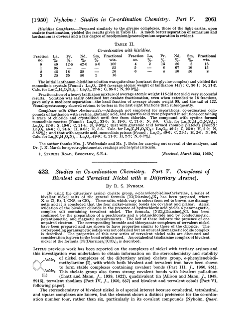 422. Studies in co-ordination chemistry. Part V. Complexes of bivalent and tervalent nickel with a di(tertiary arsine)