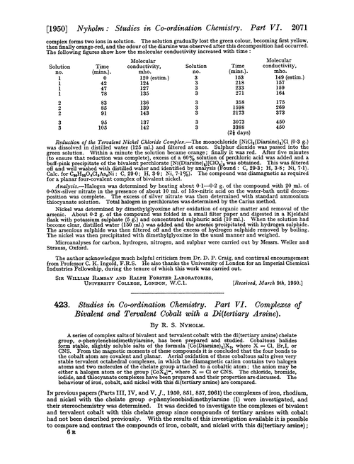 423. Studies in co-ordination chemistry. Part VI. Complexes of bivalent and tervalent cobalt with a di(tertiary arsine)