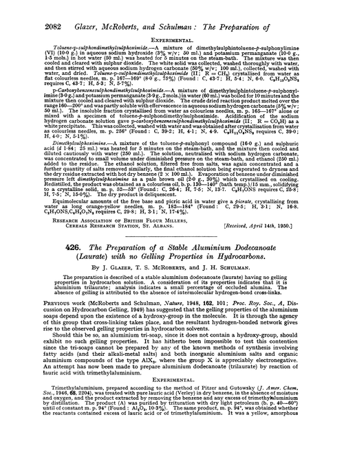 426. The preparation of a stable aluminium dodecanoate (laurate) with no gelling properties in hydrocarbons