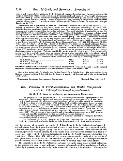 436. Peroxides of tetrahydrocarbazole and related compounds. Part I. Tetrahydrocarbazolyl hydroperoxide