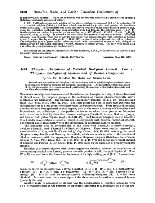 438. Thiophen derivatives of potential biological interest. Part I. Thiophen analogues of stilbene and of related compounds