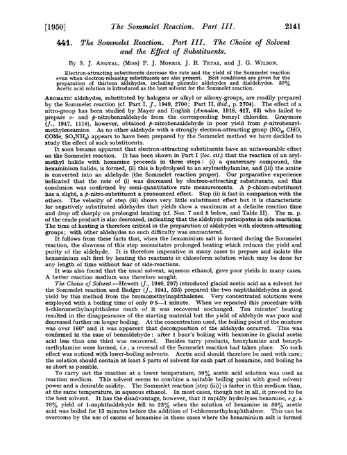 441. The Sommelet reaction. Part III. The choice of solvent and the effect of substituents