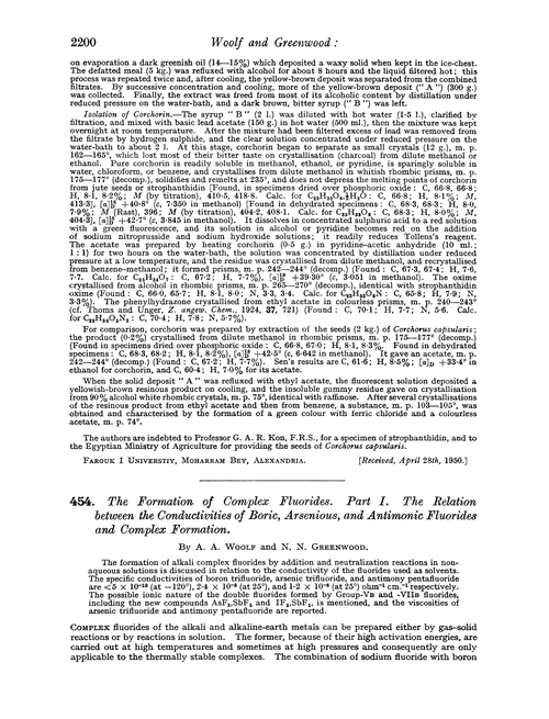 454. The formation of complex fluorides. Part I. The relation between the conductivities of boric, arsenious, and antimonic fluorides and complex formation