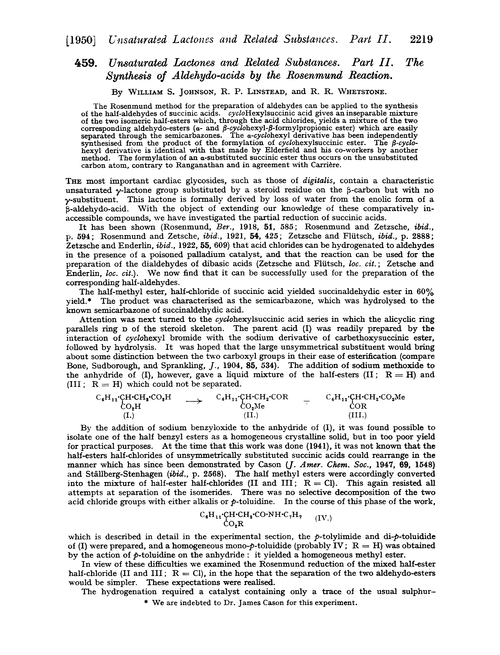459. Unsaturated lactones and related substances. Part II. The synthesis of aldehydo-acids by the Rosenmund reaction