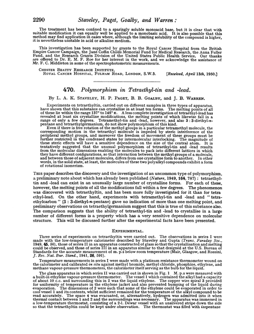 470. Polymorphism in tetraethyl-tin and -lead
