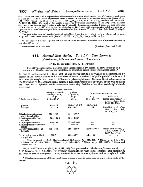 489. Acenaphthene series. Part IV. Two isomeric ethylacenaphthenes and their derivatives