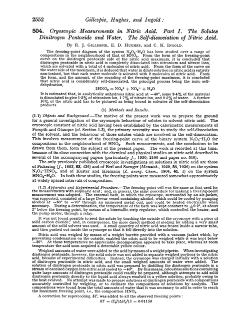 504. Cryoscopic measurements in nitric acid. Part I. The solutes dinitrogen pentoxide and water. The self-dissociation of nitric acid