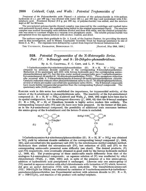 518. Potential trypanocides of the N-heterocyclic series. Part IV. 9-Benzoyl- and 9 : 10-dihydro-phenanthridines