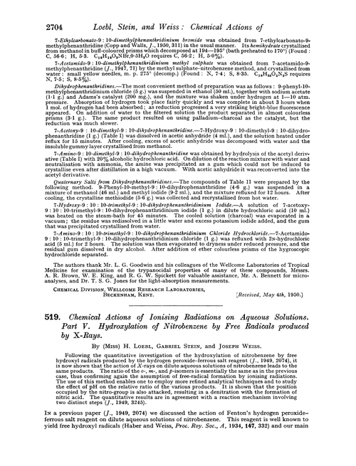 519. Chemical actions of ionising radiations on aqueous solutions. Part V. Hydroxylation of nitrobenzene by free radicals produced by X-rays