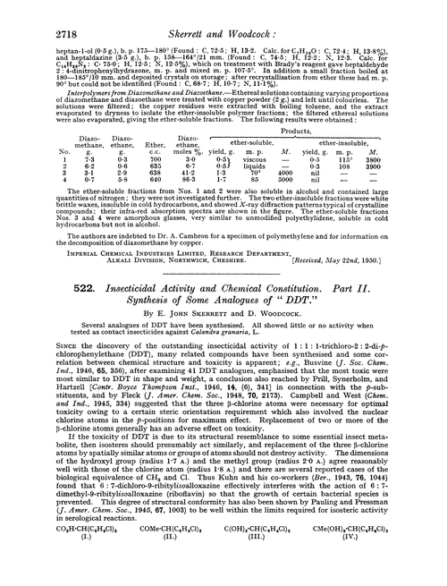 522. Insecticidal activity and chemical constitution. Part II. Synthesis of some analogues of “DDT.”