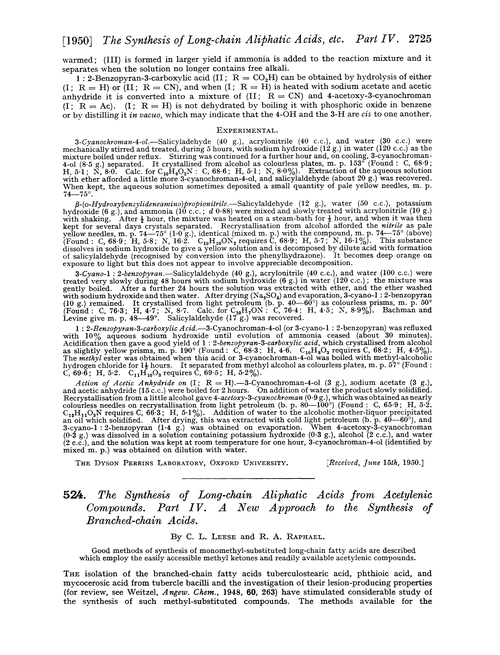 524. The synthesis of long-chain aliphatic acids from acetylenic compounds. Part IV. A new approach to the synthesis of branched-chain acids