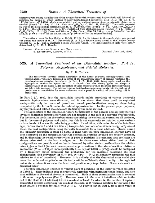 525. A theoretical treatment of the Diels–Alder reaction. Part II. Polyenes, arylpolyenes, and related molecules