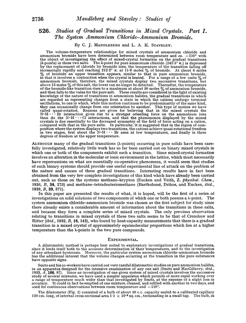 526. Studies of gradual transitions in mixed crystals. Part I. The system ammonium chloride–ammonium bromide