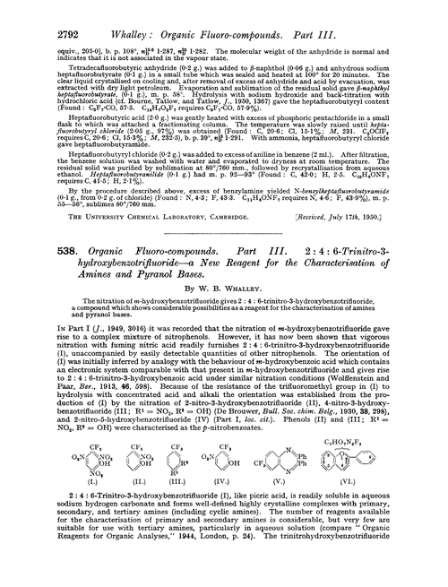 538. Organic fluoro-compounds. Part III. 2 : 4 : 6-Trinitro-3-hydroxybenzotrifluoride—a new reagent for the characterisation of amines and pyranol bases