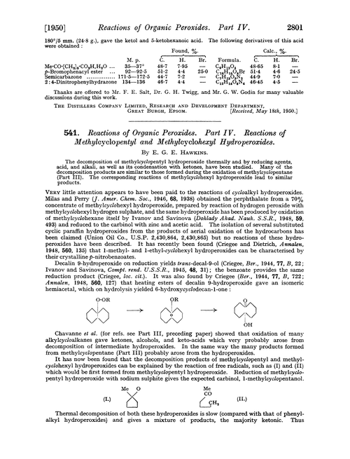 541. Reactions of organic peroxides. Part IV. Reactions of methylcyclopentyl and methylcyclohexyl hydroperoxides