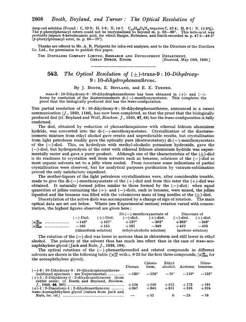 543. The optical resolution of (±)-trans-9 : 10-dihydroxy-9 : 10-dihydrophenanthrene