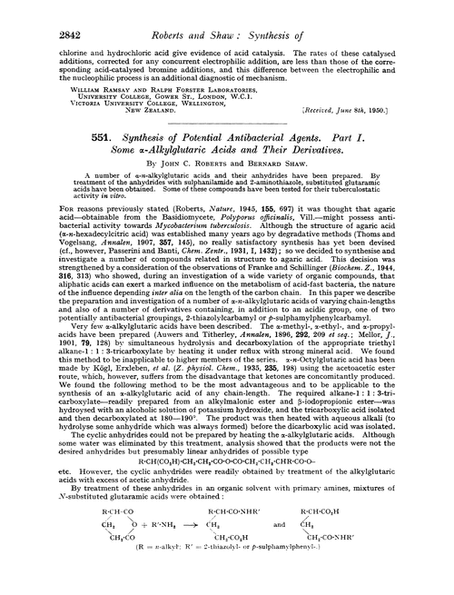 551. Synthesis of potential antibacterial agents. Part I. Some α-alkylglutaric acids and their derivatives