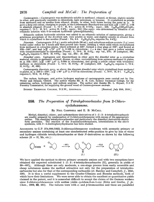 558. The preparation of tetrahydrocarbazoles from 2-chloro-cyclohexanone