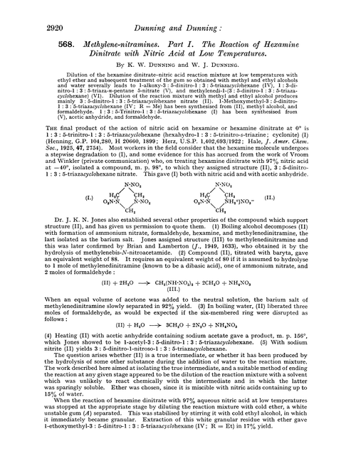 568. Methylene-nitramines. Part I. The reaction of hexamine dinitrate with nitric acid at low temperatures